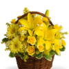 Cesto di rose gerbere lilium e fiori misti gialli