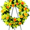 Corona per funerale di gigli e rose gialle