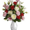 Bouquet di rose rosse, rose bianche e rose rosa
